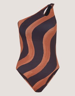CALLIE WAVY STRIPE ONE SHOULDER SWIMSUIT