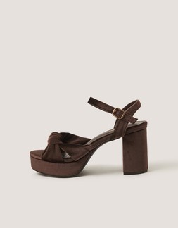 Nola Twist Knot Velvet Platform Heels Brown