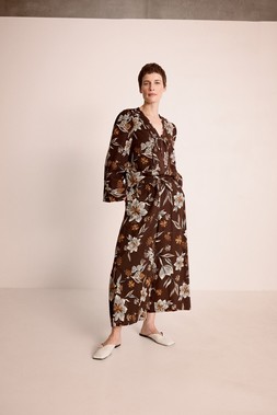 Esther Floral Linen Blend Top Brown