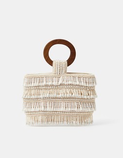 Wooden Handle Beaded Fringe Bag