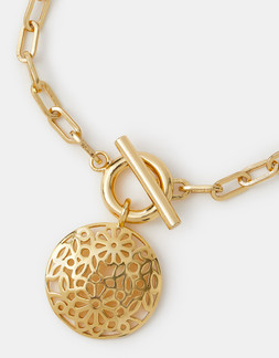 14ct Gold-Plated Filigree Charm T-Bar Bracelet
