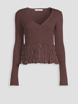 Michelle Keegan x Very LONG SLEEVE WOVEN MIX RUFFLE CARDIGAN, £40