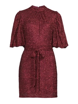 X1YN9 The Very Collection Beaded Puff Sleeve Belted Mini Dress Red £60