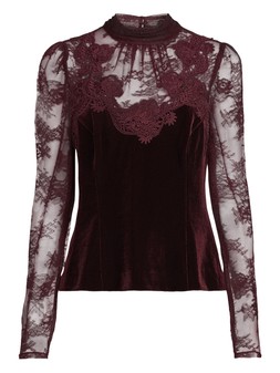 X243T The Very Collection Lace Detail Velvet Blouse £40