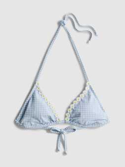 PRIMARK GINGHAM DAISY TRIANGLE TOP BLUE £8 €9 $12 RON44 PLN39 CZK235