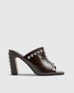 RI Brown Faux Leather Studded Block Heel Mules £49