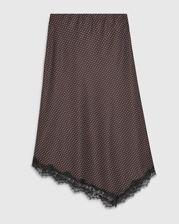 RI Brown Satin Spot Print Lace Trim Midi Skirt £32