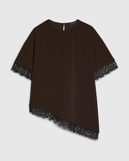 RI Brown Short Sleeve Lace Trim Asymmetric Top £36