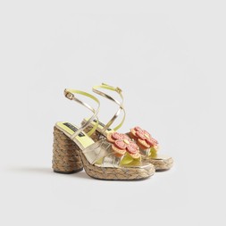 RI Gold Raffia Heel Flower Sandals £79 2