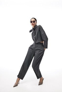 RI Textured Grey Jacket With Neck Tie