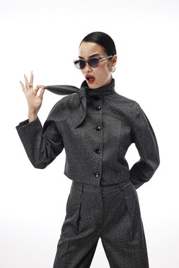 RI Textured Grey Jacket With Neck Tie 5