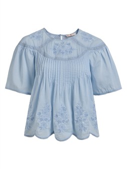 Tu Light Blue Lace Pintuck Short Sleeve Blouse, £22.50