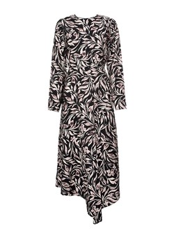 Tu Mono Leaf Print Asymmetric Midaxi Dress