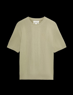 M&S Autograph Performance Mercerised Cotton Knitted T-Shirt, Light Olive, £35