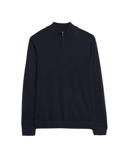 M&S Autograph Pure Extra Fine Merino Wool Half Zip Jumper, Navy, £45