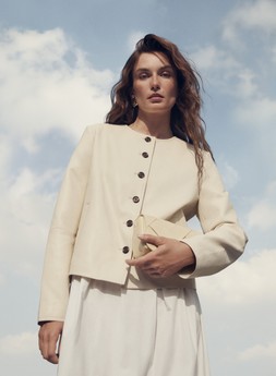 M&S Collection Faux Leather Collarless Jacket, £46 Midi Waisted Dress, £45 Loafer, £50 Bag, £33