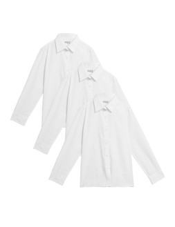 M&S 3pk Girls Easy Dressing Easy Iron School Shirts (3-18 Yrs) £10-19