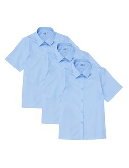 M&S 3pk Girls Easy Iron School Shirts Blue 2-16 Yrs £9-18