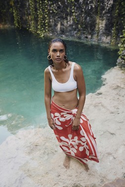 M&S Ribbed Padded Scoop Neck Bikini Top £19.50, Sarong £25