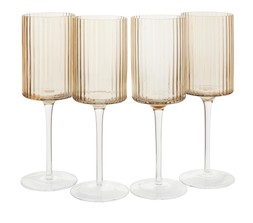 M&S SET OF 4 HANDMADE RIBBED WINE GLASSES &pound;20