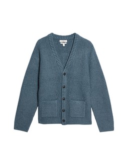 Supersoft Ribbed V-Neck Cardigan with Wool Air Force Blue £35